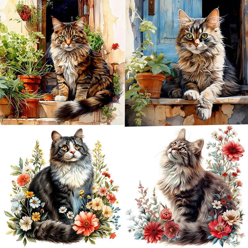 

MT682# Cat and Flowers Stickers, Bright Wall for Home, Cabinet, Door,Decoration, Vinyl Car Decals, Outdoor Indoor Use