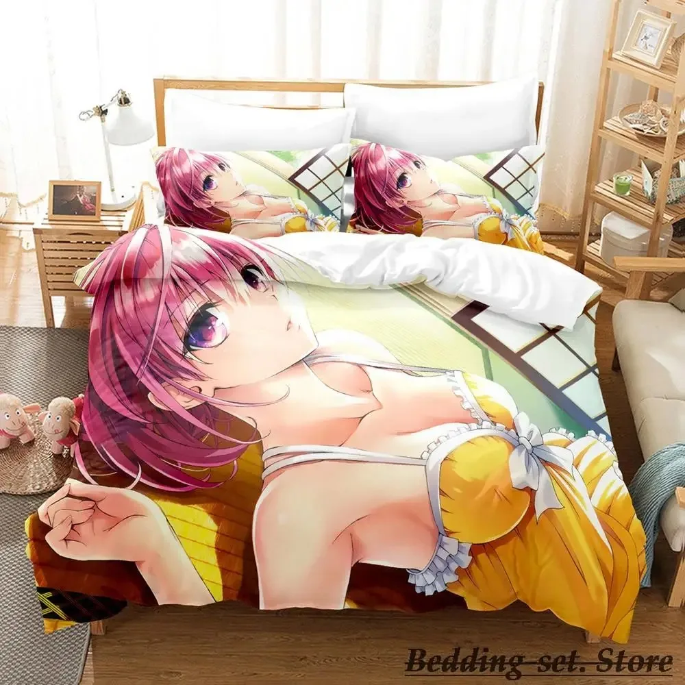 2023 To Love Ru Bedding Set Cartoon Anime three-piece set Adult Kid Bedroom Duvetcover Sets 3D Kawaii Girls roupa de cama