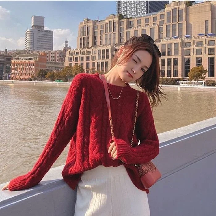 

Women's Autumn Winter Knitted Sweater Anti-Pilling Long Sve round Ne Ultra-ort Length Big Wolf Design Comfortable Fit