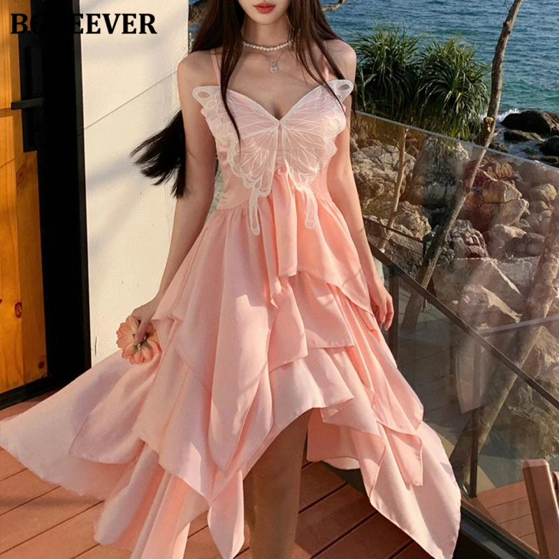 

BGTEEVER летнее модное женское платье миди с тонкой талией и v-образным вырезом и бабочкой на тонких бретельках, элегантное женское платье трапециевидной формы без рукавов