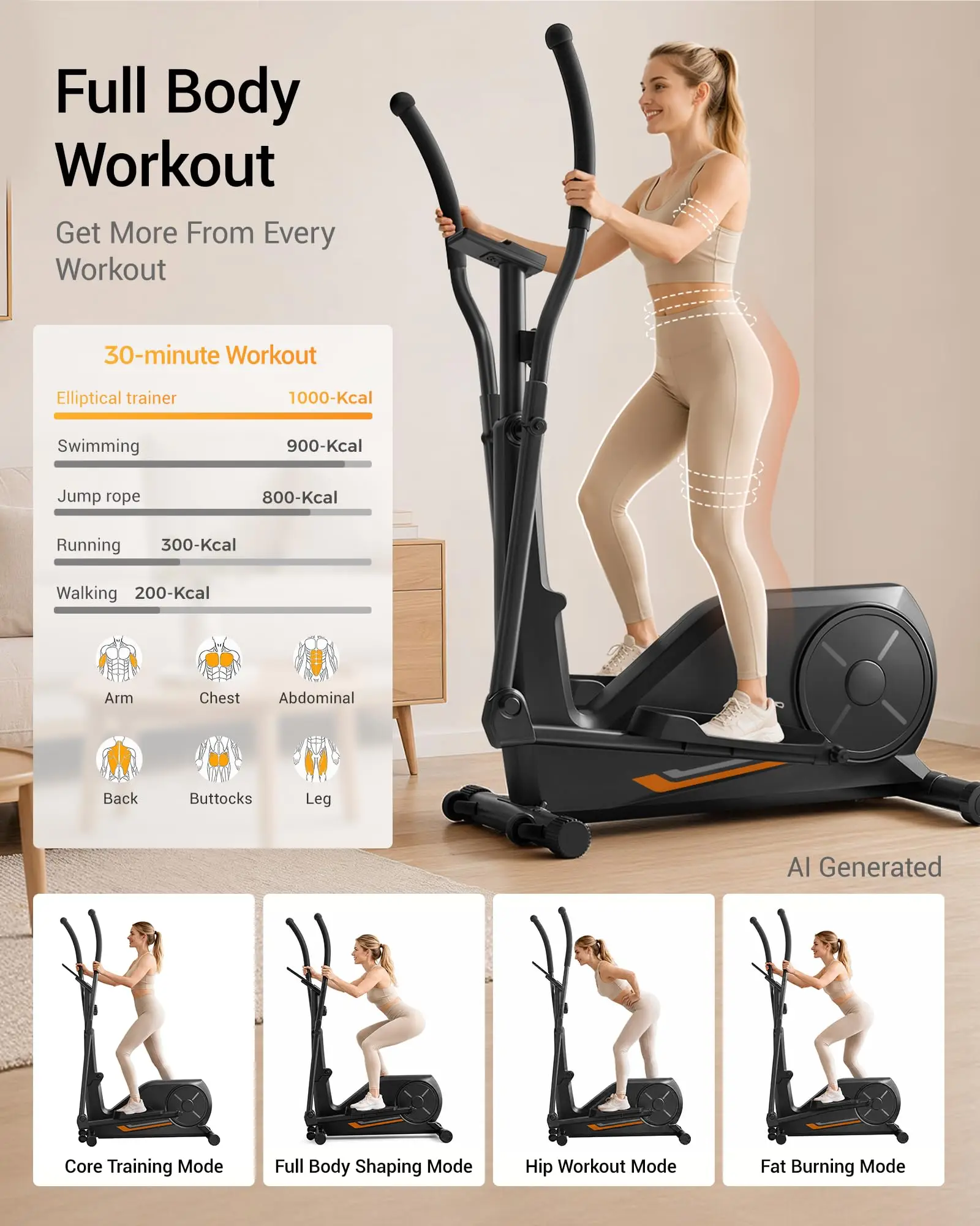 CURSOR Elliptical Exercise Machine, Elliptical Machine for Home with Hyper-Quiet Magnetic Driving System,8 Levels