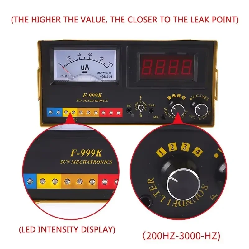 for F-999K Advanced Acoustic Leak Detector for Indoor Outdoor Floor Heating Water Pipes High Sensitivity Listening Device