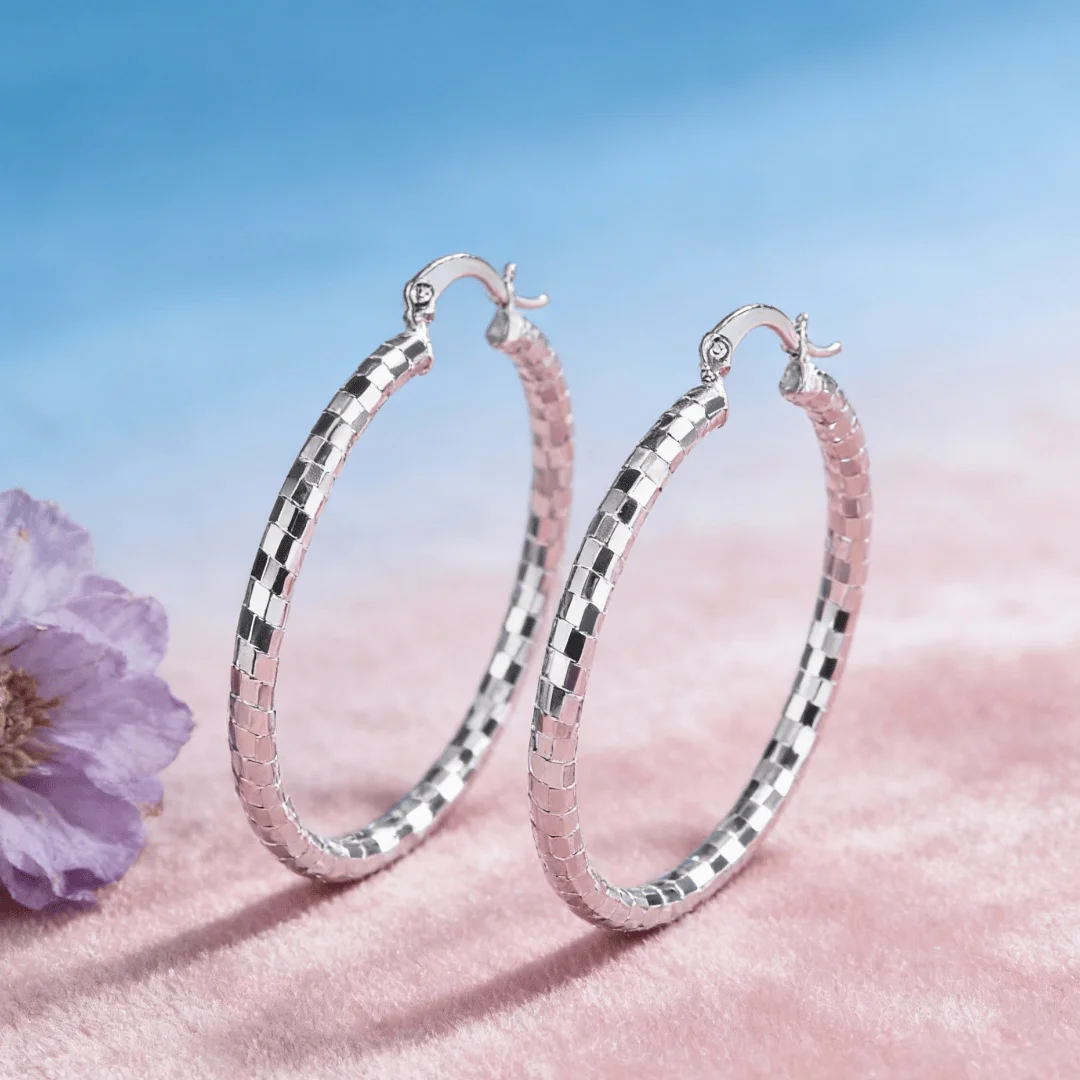 Hot y2k style 925 Sterling Silver Unique Lattice pattern 4CM circle hoop Earrings for Women fashion Jewelry wedding Gifts party