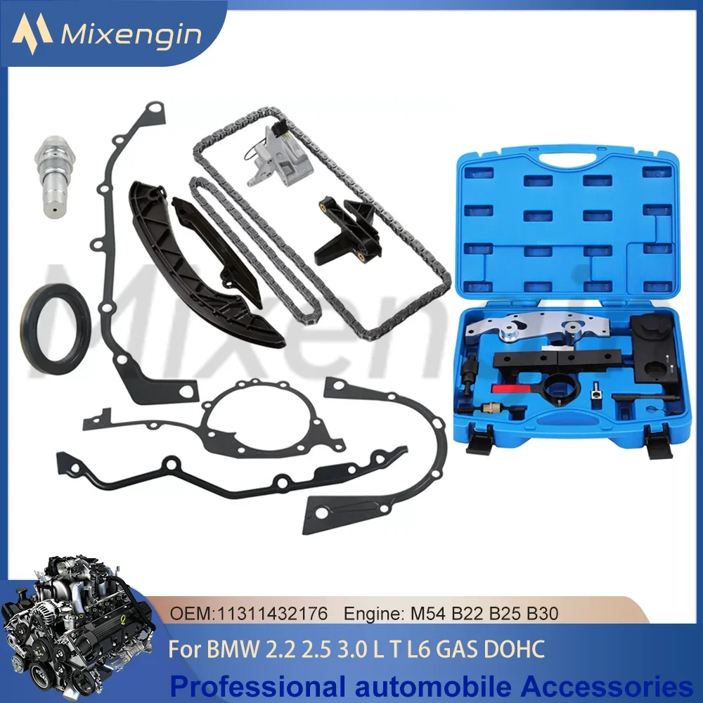 Kit de cadena de distribución con herramienta y junta, compatible con 2,2, 2,5, 3,0 L T L6, GAS DOHC para BMW 320i, 330i, 520i, 523i, 525i, 530i, 730i, X3, X5, Z3, Z4, M54