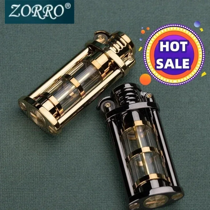 Men's Gift New ZORRO Vintage Grinding Wheel Lighter Transparent Fuel Tank Windproof Lighter Cigarette Accessories