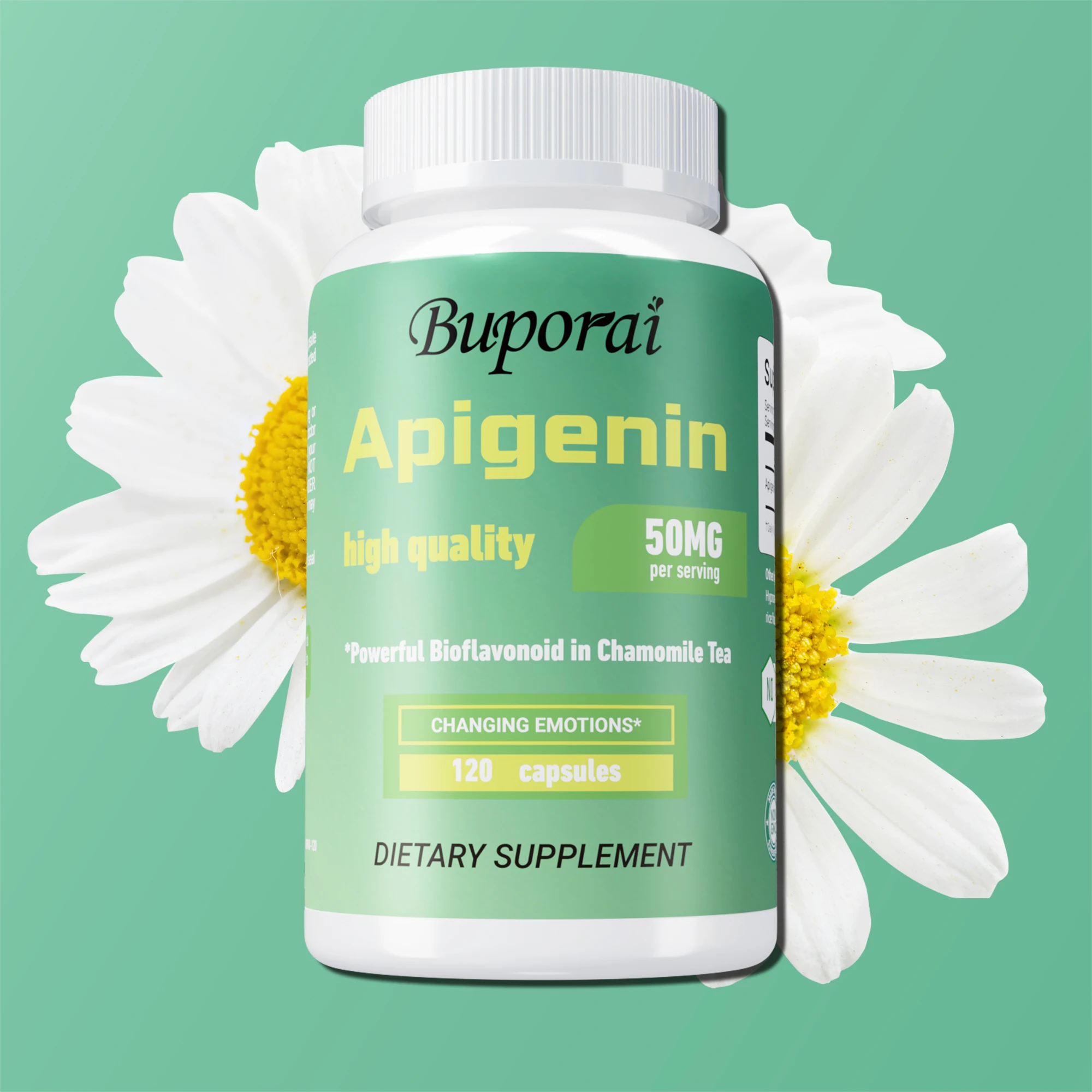 

Apigenin Capsules 50mg - Antioxidant, Reduces Stress, Improves Mood and Sleep Quality, Improved Cognitive Function, Skin Health
