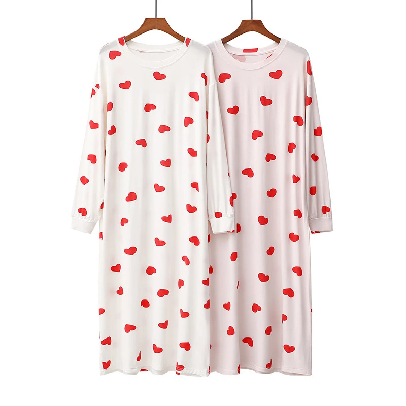New Cartoon Panda Home Nighty Spring Soft Modal Sleepwear Women Sleeping Dress O-neck Long Sleeve Nightgown Loose Nightdress