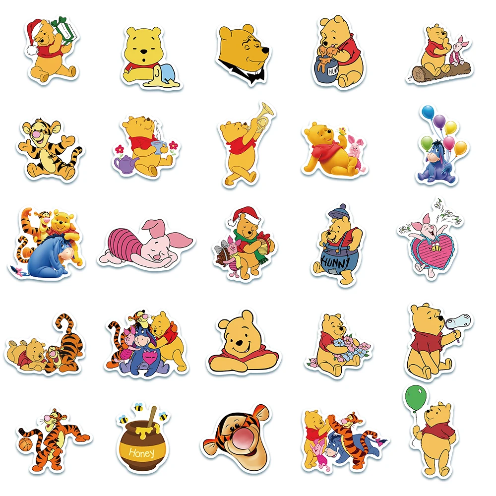 50pcs Winnie the Pooh Stickers Waterproof Vinyl Stickers for Water Bottle Luggage Bike Car Decals (Disney)