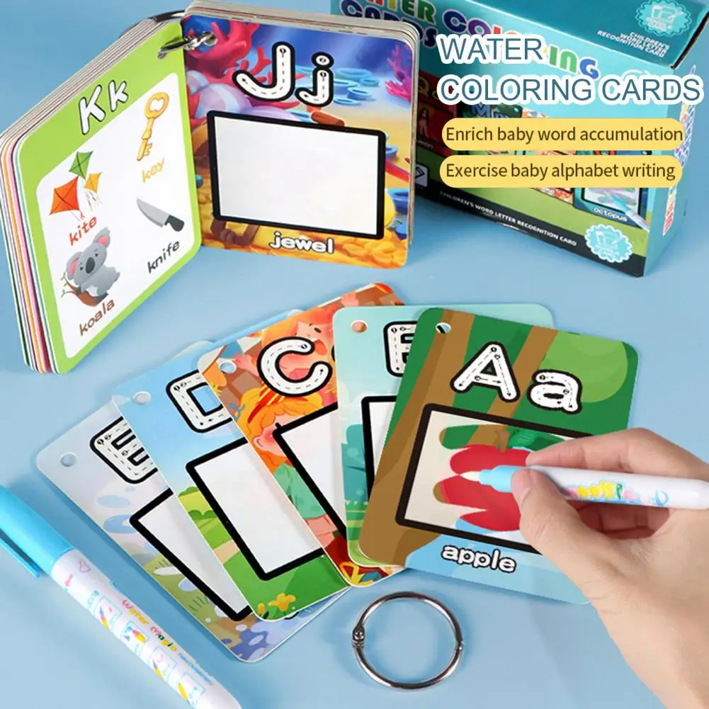 Watercolor Alphabet Flashcards Hand Strength Development Toys Educational Water Coloring Cards Develop Hand Strength for Kids