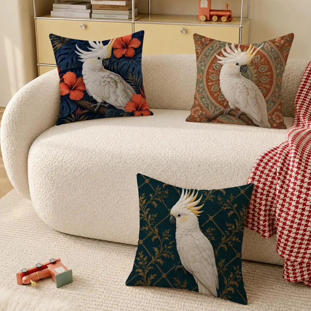 White Cockatoo Bird Art Cushion Cover Pillow Cover Decorative Throw Couch Home Decor for Living Room Sofa