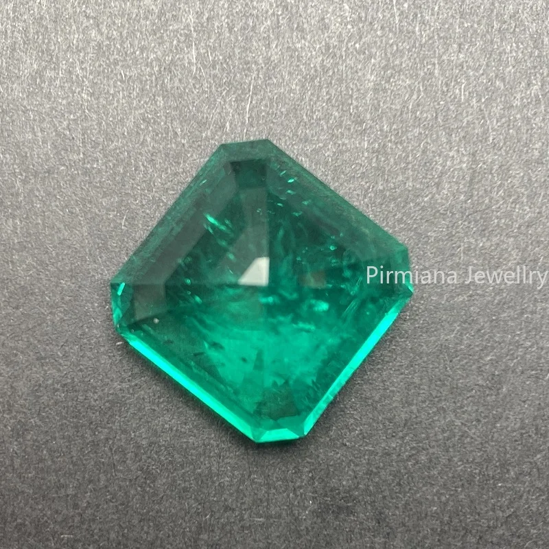 Imagem -06 - Pirmiana Hand Made Asscher Cut Emerald Gemstone Esmeraldas Cultivadas em Laboratório com Inclinado Como Natural Tamanho e Forma Personalizados Aceitar