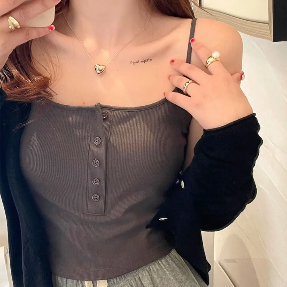 Sleeveless Skinny Vest Cotton Tops Solid Color Suspenders Bra with Pads Camisole Bottoming Shirts Undershirt Slim Crop Top