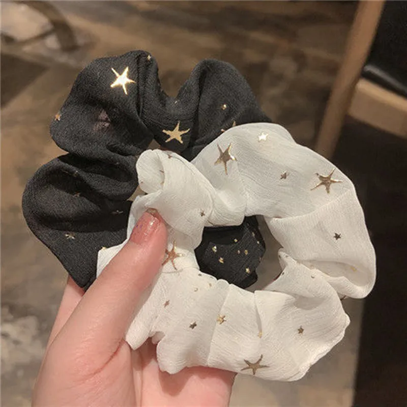 Oversized French Organza Hair Scrunchies Elegant Star Chiffon Women Elastic Hair Rubber Bands Hair Ties Stretch Ponytail Holder