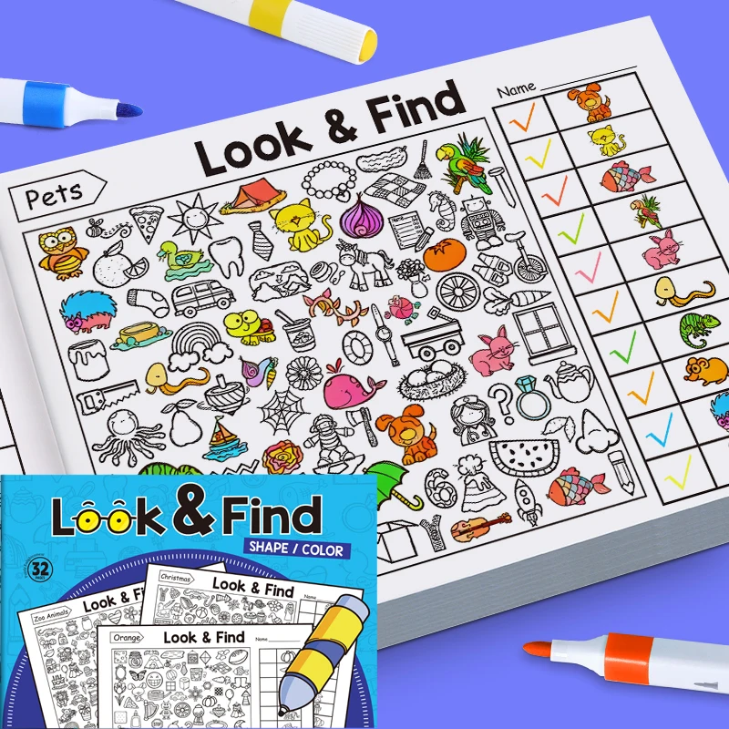 32 Pages Concentration Fine Motor Skills Look & Find Game Drawing Toy Book Coloring Book Activity Training Practice Book