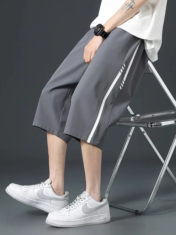 

Тонкие летние лыжи из ледяного шелка для мальчиков и девочек средней школы, спортивные штаны Qui Dry для подростков, большие детские штаны в полоску Seven-Five