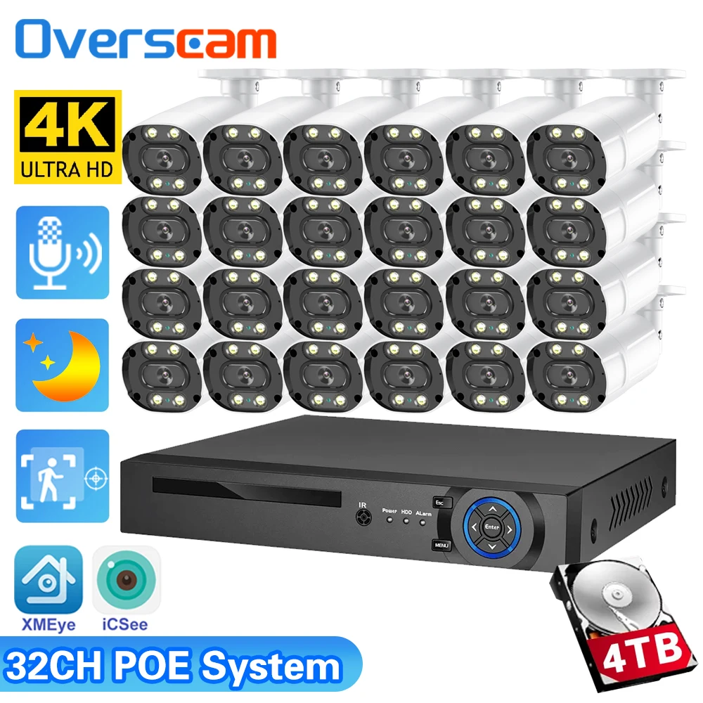 

32CH NVR Kit 4K 8MP Outdoor POE Security Camera System Smart AI Motion Detection Two Way Audio CCTV Video Surveillance Cam Set