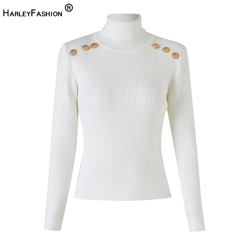 Luxury Quality Fall Winter Wool Blend Cashmere Pullovers Turleneck Slim Women White Sweater Casual Knitted Tops