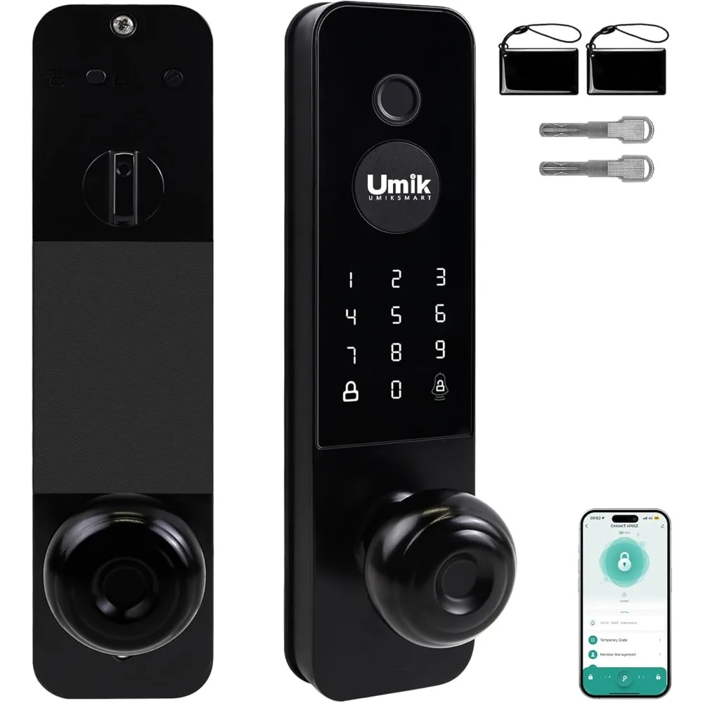 

Fingerprint Smart Door Lock, 5-in-1 Keyless Entry Door Lock with Doorbell for Front Door, APP Remote Control (Black)