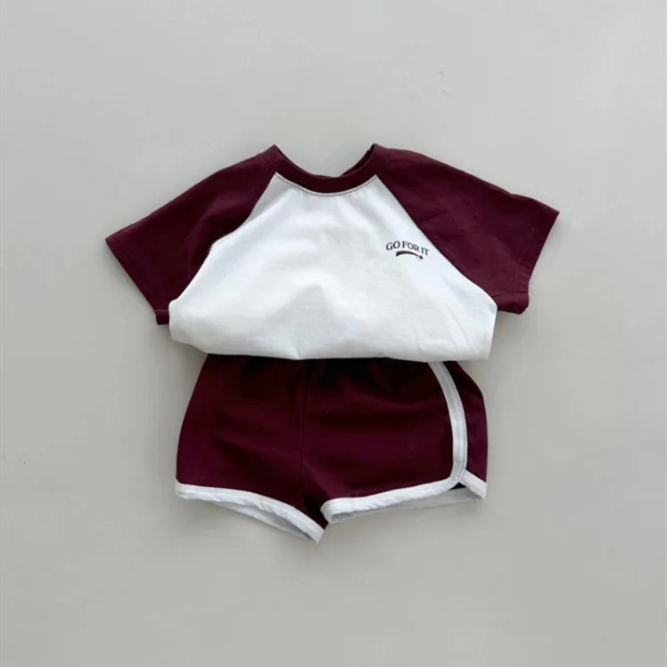Ins Korean Version Boy Girl Baby Color Blocked Casual Sports Short Sleeved Shorts Set Summer Simple Comfortable Two-piece Set