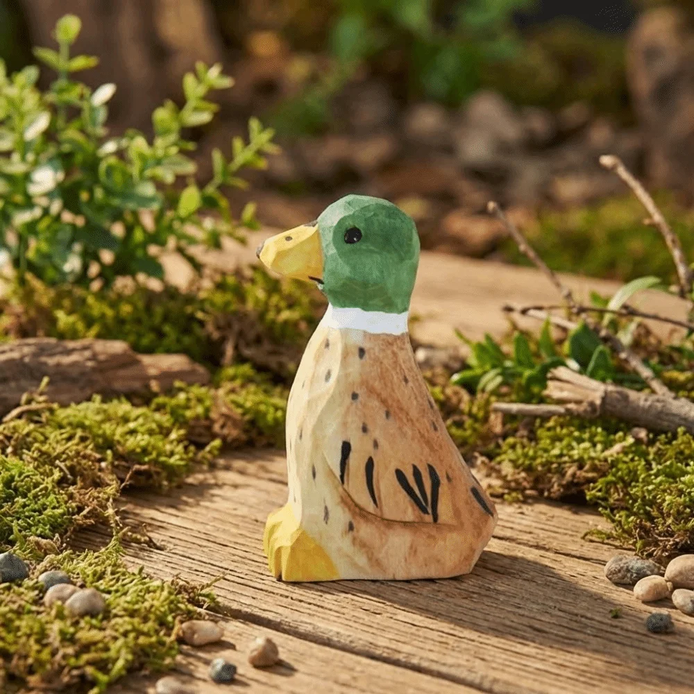 Funny Handmade Green-headed Duck Statue Cute Swinging Feet Wooden Duck Figure Decorative Mini Desktop Ornament Festive Event