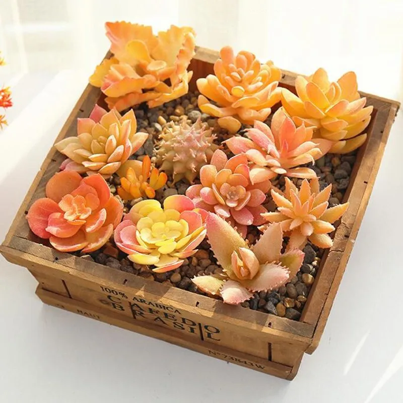 Yellow Flocking Artificial Succulents, Plants, Desktop, Table, Bedroom, Office, Mini Bonsai Ornament, Garden Decoration