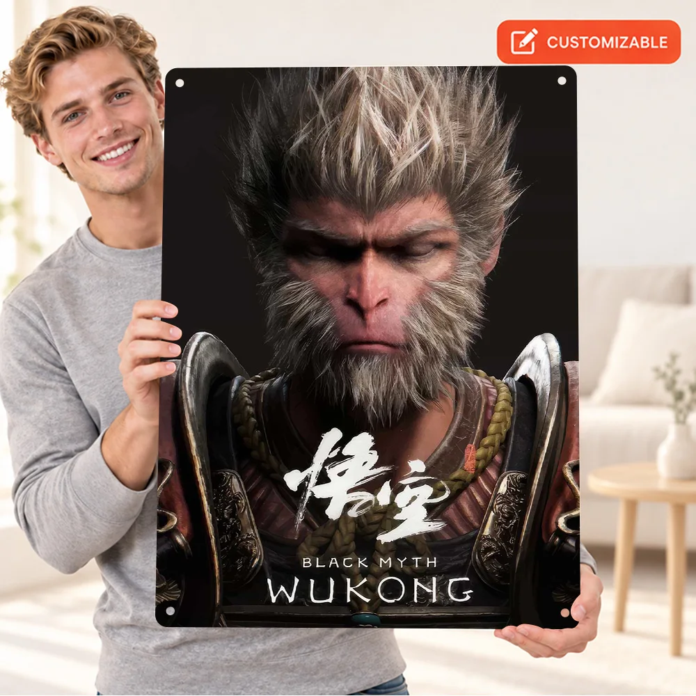 Black Myth Wukong Character Portrait Printed Poster Personalized Aluminum Metal Sign Anime Illustration Wall Art For Library