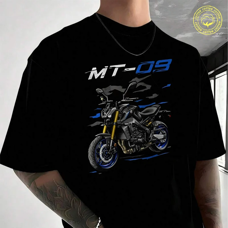 

A Powerful Motorcycle With The MT09 Logo Moto Cotton Casual T-shirts Summer Cotton Short Sleeved O-Neck Breathable Unisex Tops