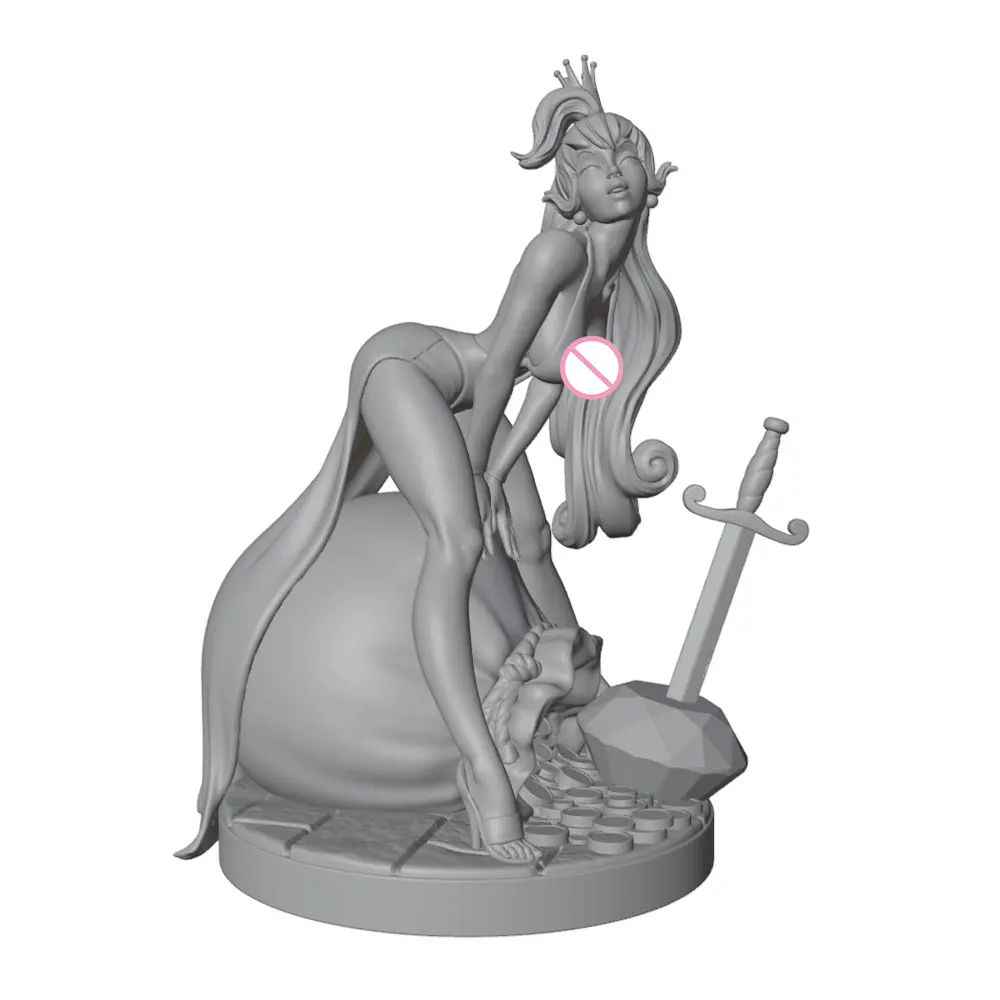 1/24/6 Adventure animation/treasure-hunting theme; 3D-printed statue of the young girl Daphne leaning over a treasure; unpainted