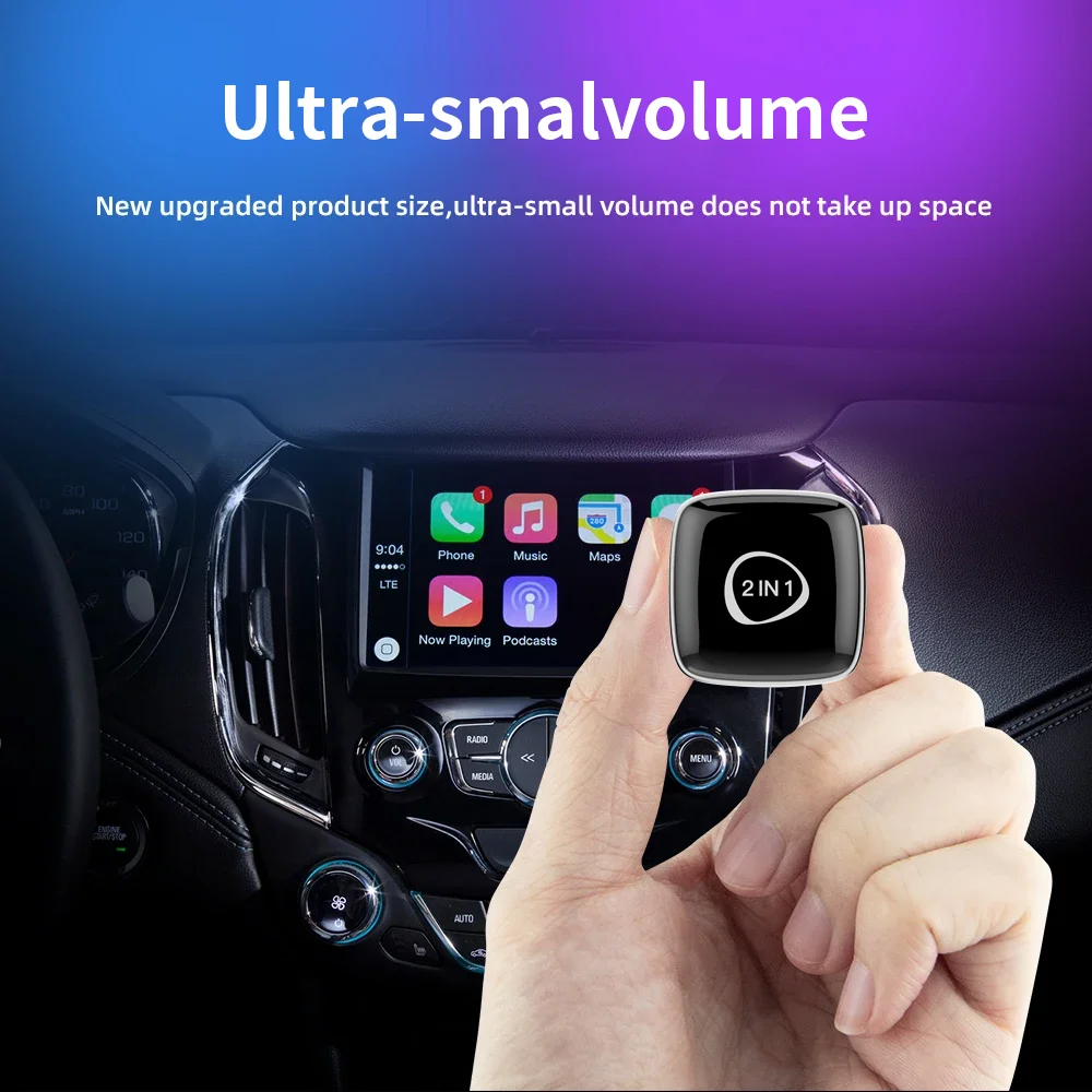 2 in 1 Wireless CarPlay Android Auto Adapter Wired to Wireless Plug and Play Mini for iPhone Car