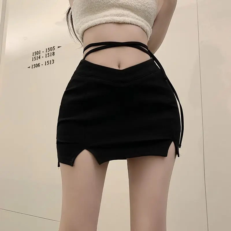 

Летняя юбка на шнуровке с высокой талией для женщин, модные сексуальные облегающие облегающие юбки с разрезом, новинка 2025 года, черные универсальные Faldas Mujer