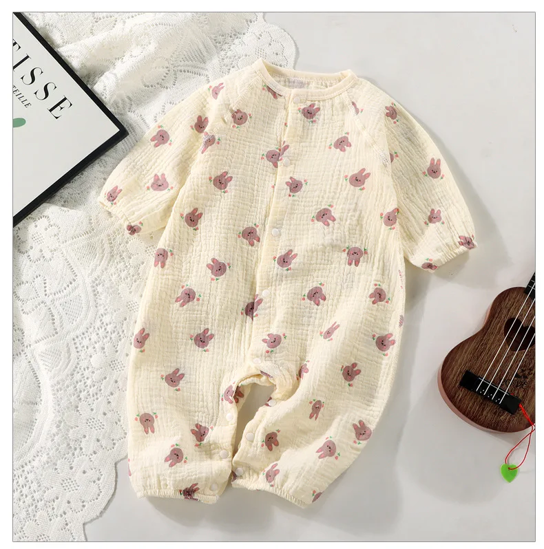 Baby Romper Muslin Cotton Newborn Jumpsuit Cute Bunny Print Breathable Long Sleeve Infant Onesie Boys Girls Clothes 0-24M