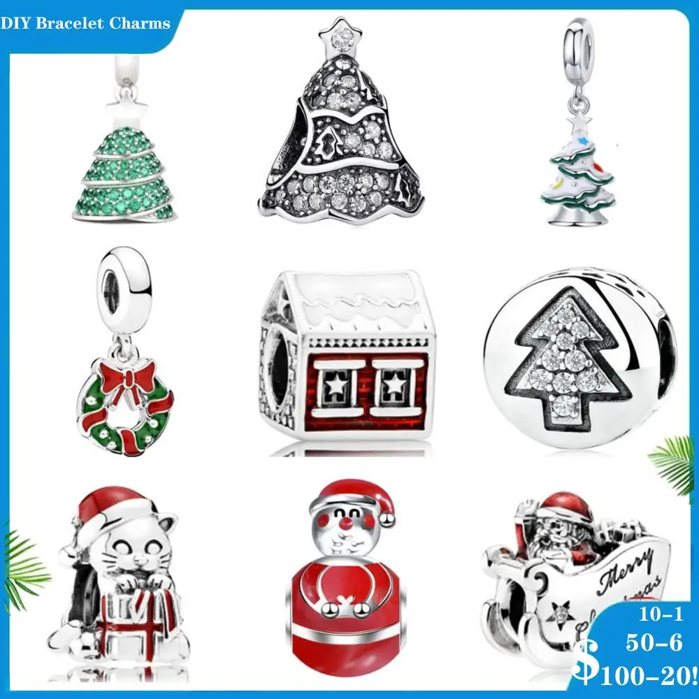 

New Silver Fine New Christmas tree and Santa Silver 925 Charms Charm fit original Pandora bracelets and bracel