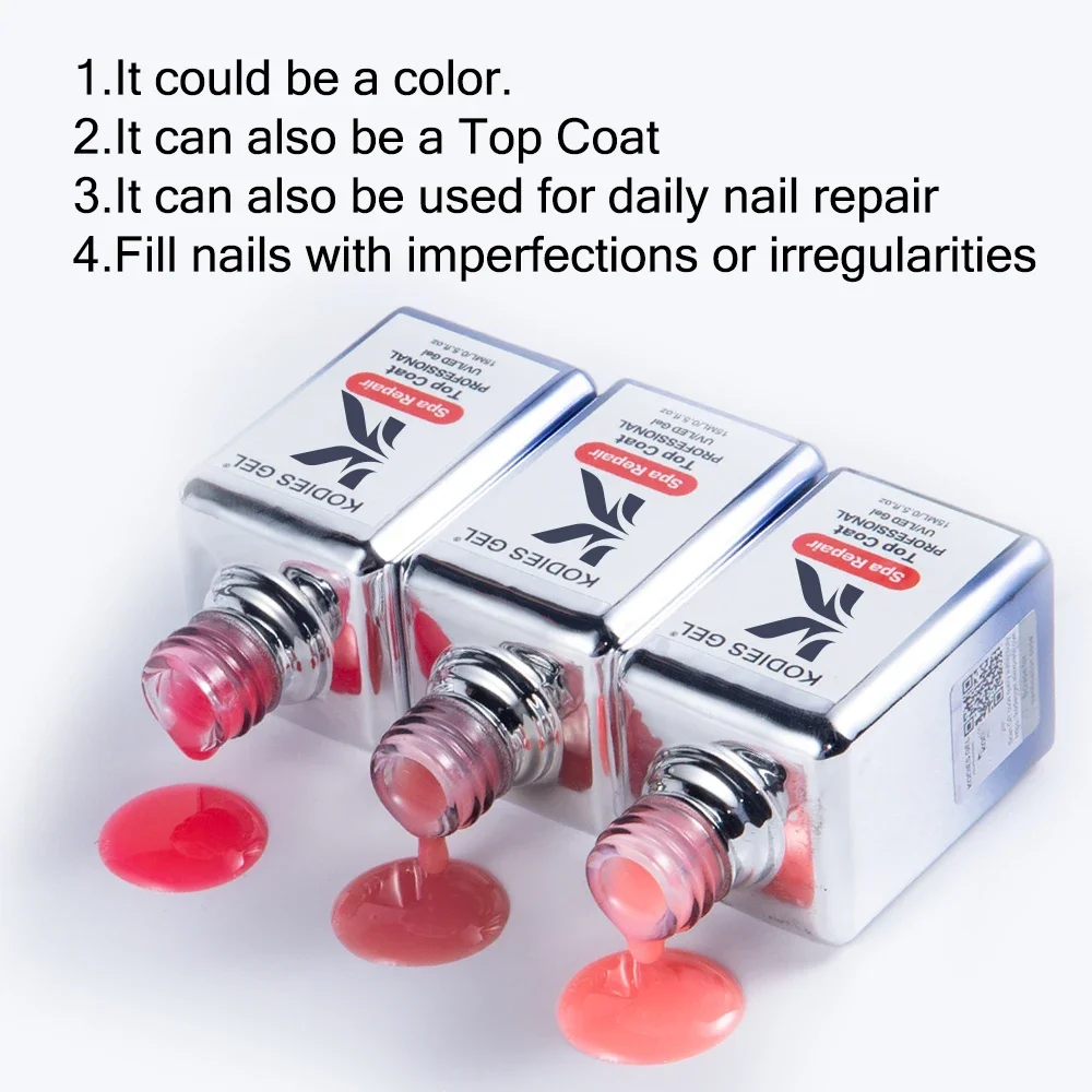 Kodies gel branco leitoso casaco superior uv gel unha polonês spa reparação gel acabamento aferidor 15ml geléia rosa diamante sobretudo verniz manicure