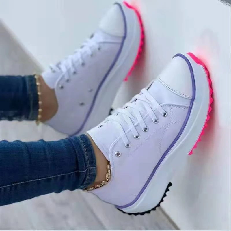 Women's classic white canvas shoes, women's sports shoes, solid color lace up casual flat shoes