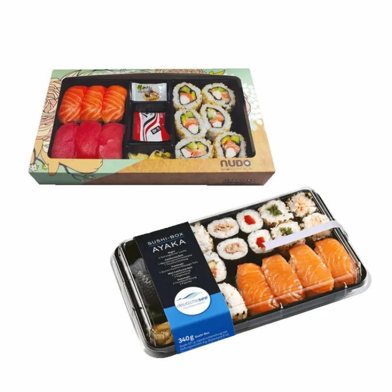 Contenedores cuadrados de cartón personalizados para comida, embalaje de sushi, rollo de embalaje para restaurante nori, caja de sushi de Senegal