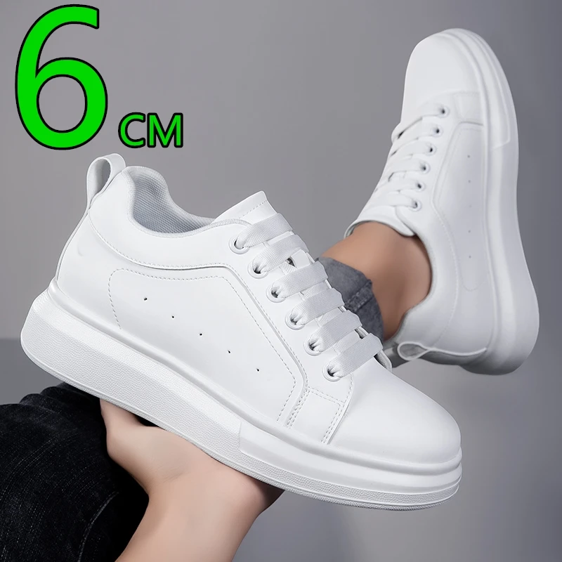 

6CM Height Increase Insoles Men Women Hidden Inside Casual Leather Sneakers Thick Sole Platform Elevator Shoes Fashion Sports