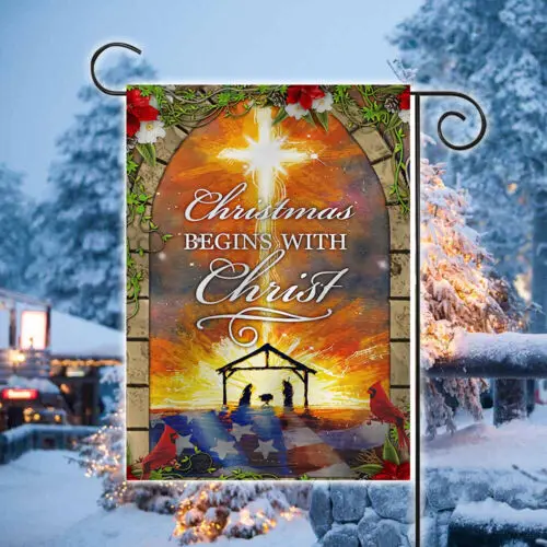 Christmas Begins With Christ Garden Flag, Christmas Double Sided Flag VVL YYX EEZ