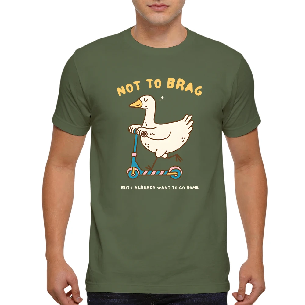 Mens 100% Cotton T Shirt Not To Brag But I Already Want To Go Home Cute Duck Cartoon Print Breathable Short Sleeve Daily Wear