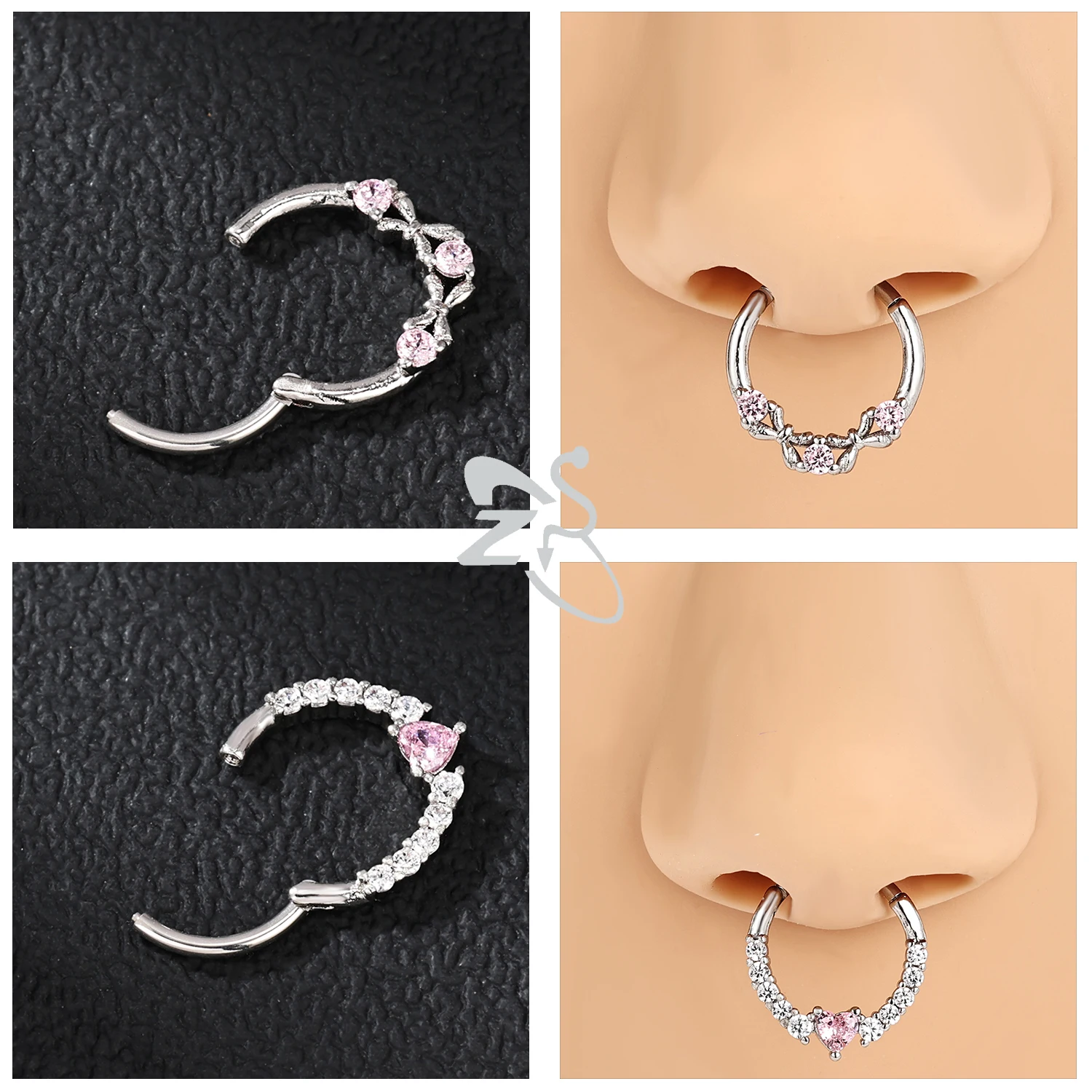 ZS 1PC 16G Heart Shape Nose Ring 316L Stainless Steel Septum Piercing Silver Color Cartilage Earring Tragus Piercing Jewelry