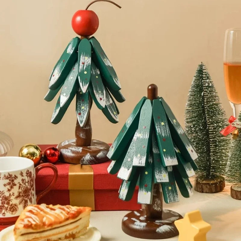Creative Solid Wood Christmas Tree Insulated Dining Table Pot Mat Advanced Anti-scalding Household Goods