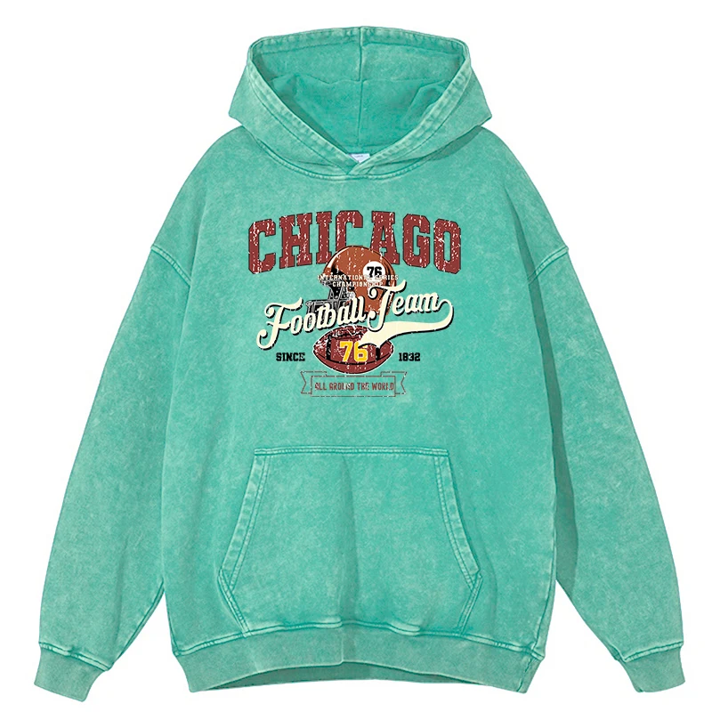 

Retro Distressed Wash Chicago Football Team Hoody Men Oversized Streetwear Autumn Clothes Loose Hip Hop Hoodie 100% Cotton Hoody