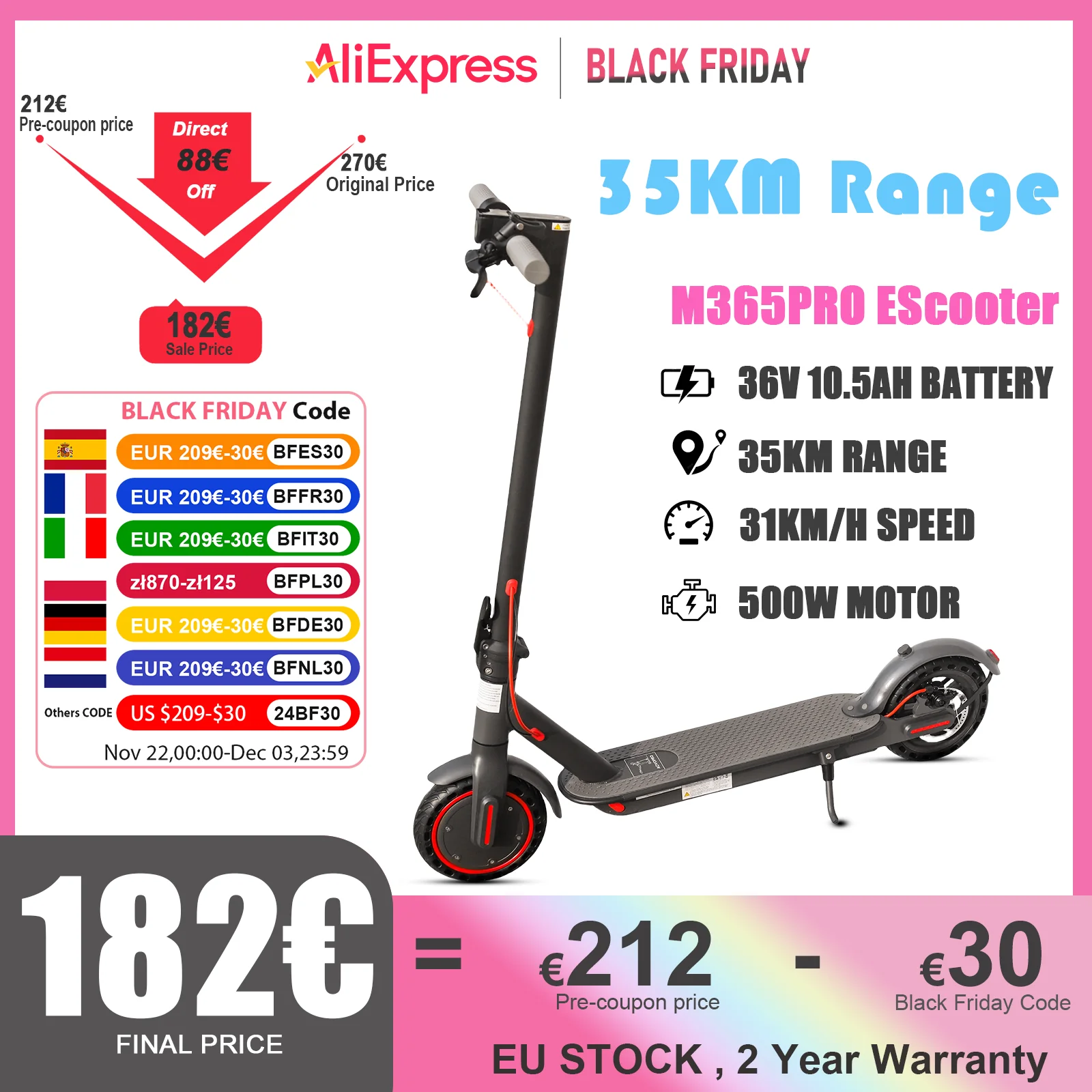 AOVOPRO ES80 500W Electric Scooter 36V 10.5AH 31KM/H Speed 35KM Range Smart APP 8.5Inch Folding Double Brake M365PRO EScooter