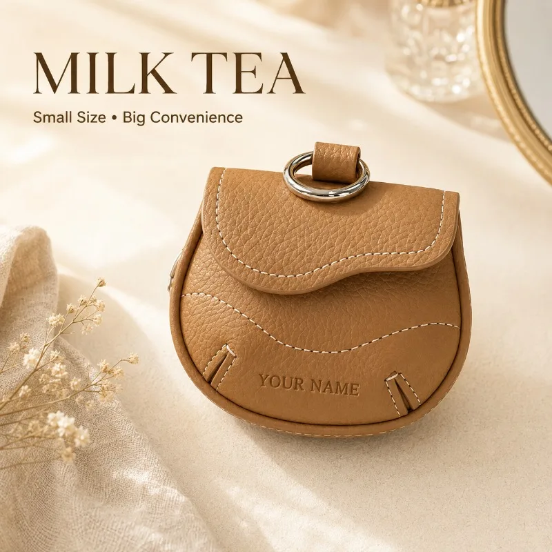 Full Grain Leather Mini Coin Purse Women Genuine Cowhide Key Holder Small Wallet Card Case Vintage Storage Bag Custom Engraving