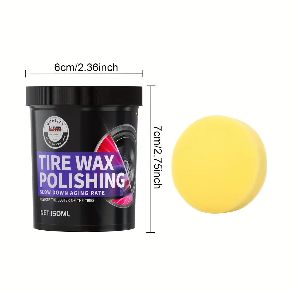 KJM Tire Wax Polish 150 мл с аппликационной губкой - Восстанавливает блеск, защищает и обновляет реучук, пластик и винил - Гидрофобный