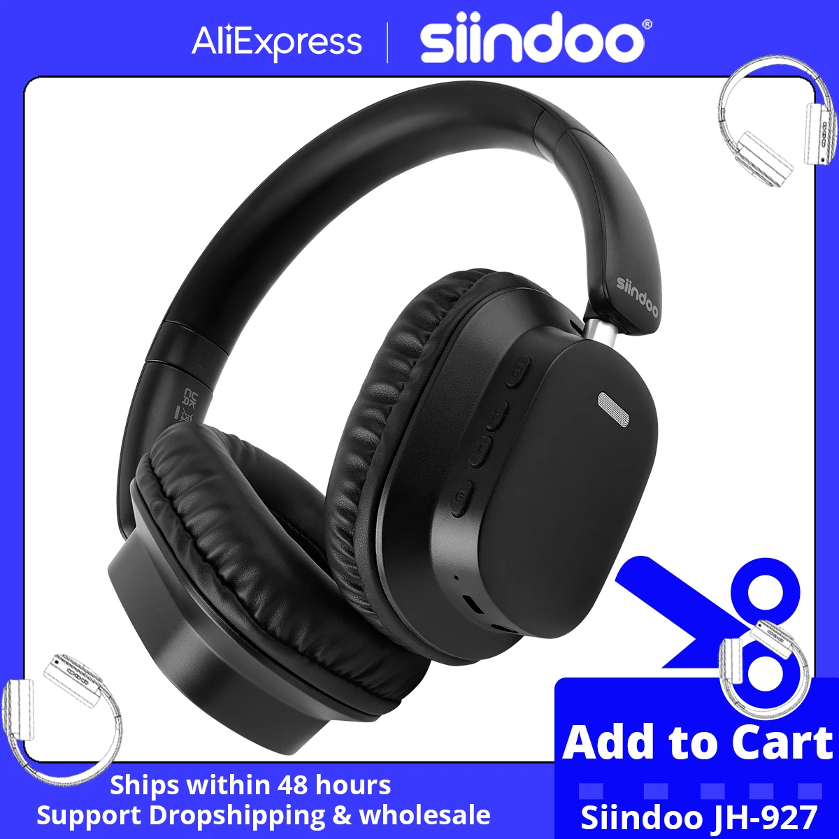 Siindoo JH-927 Wireless Headphones Over Ear, 65 Hours Playtime Bluetooth Headphones with Mic,Foldable Lightweight Headset for PC