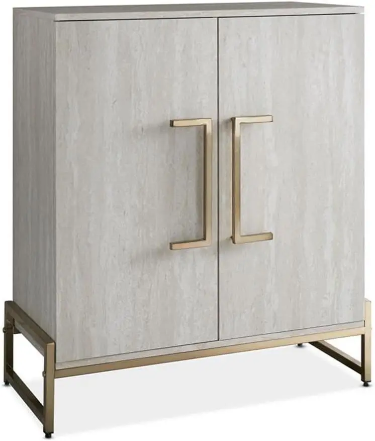 Modern/Contemporary Faux Marble & Metal Base Wine Cabinet with 2 Doors, 4 Adjustable Shelves, Bottle Storage Rack,