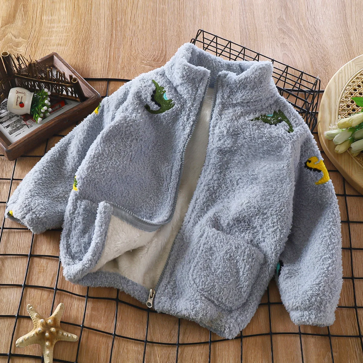 Fleece Thermal Kids Jacket Cute Cartoon Kids Coat Fall Winter Children's Clothes 4
