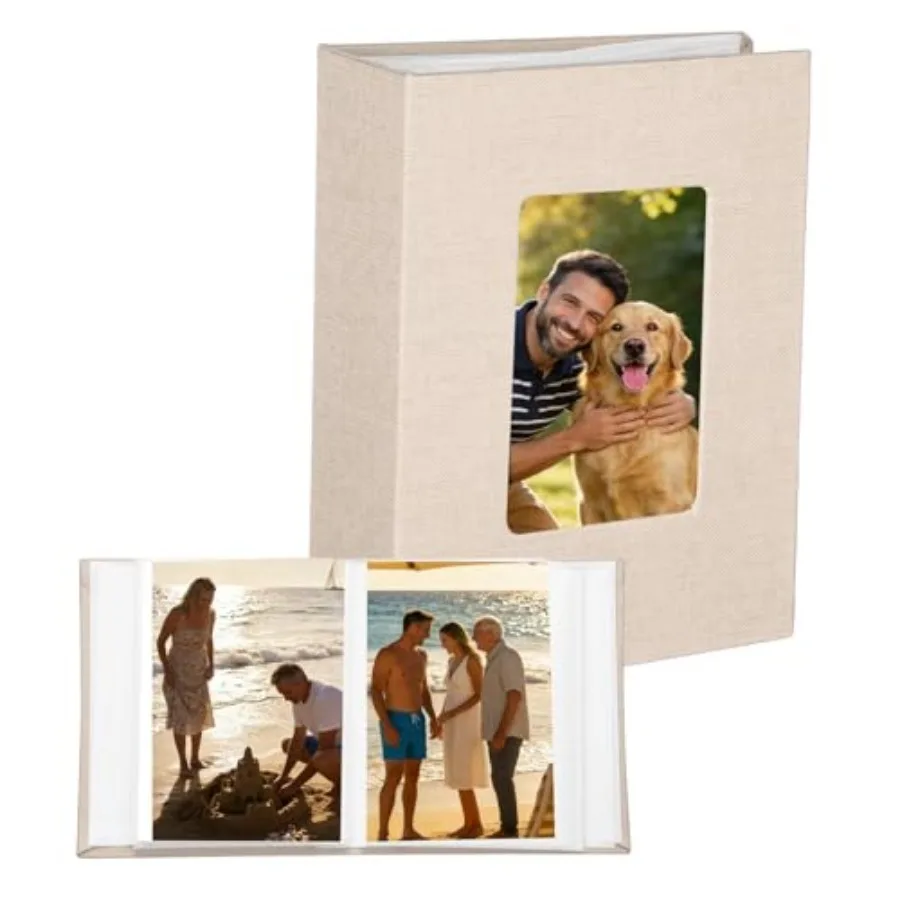 

Small Photo Album, 6.5x4.9" Linen Picture Book with Front Window, Each 50-Page Album Holds 4x6" 100 Photos for Wedding Annivers