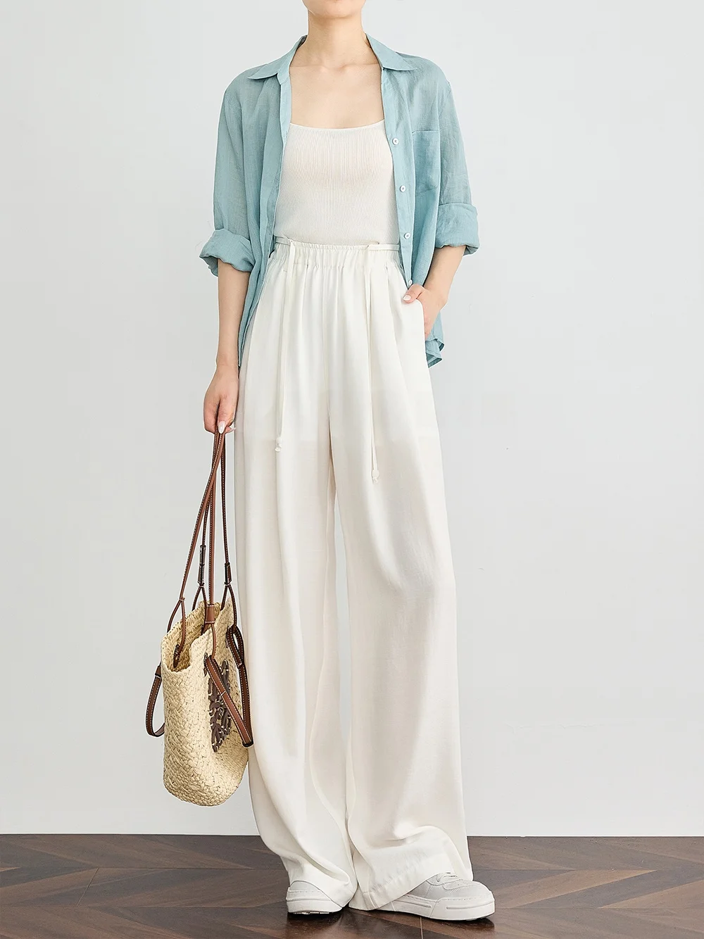 

Широкие брюки FALIN с высокой талией, из вискозы, драпированные, прямого кроя, льняные брюки для высоких женщин, летние повседневные брюки