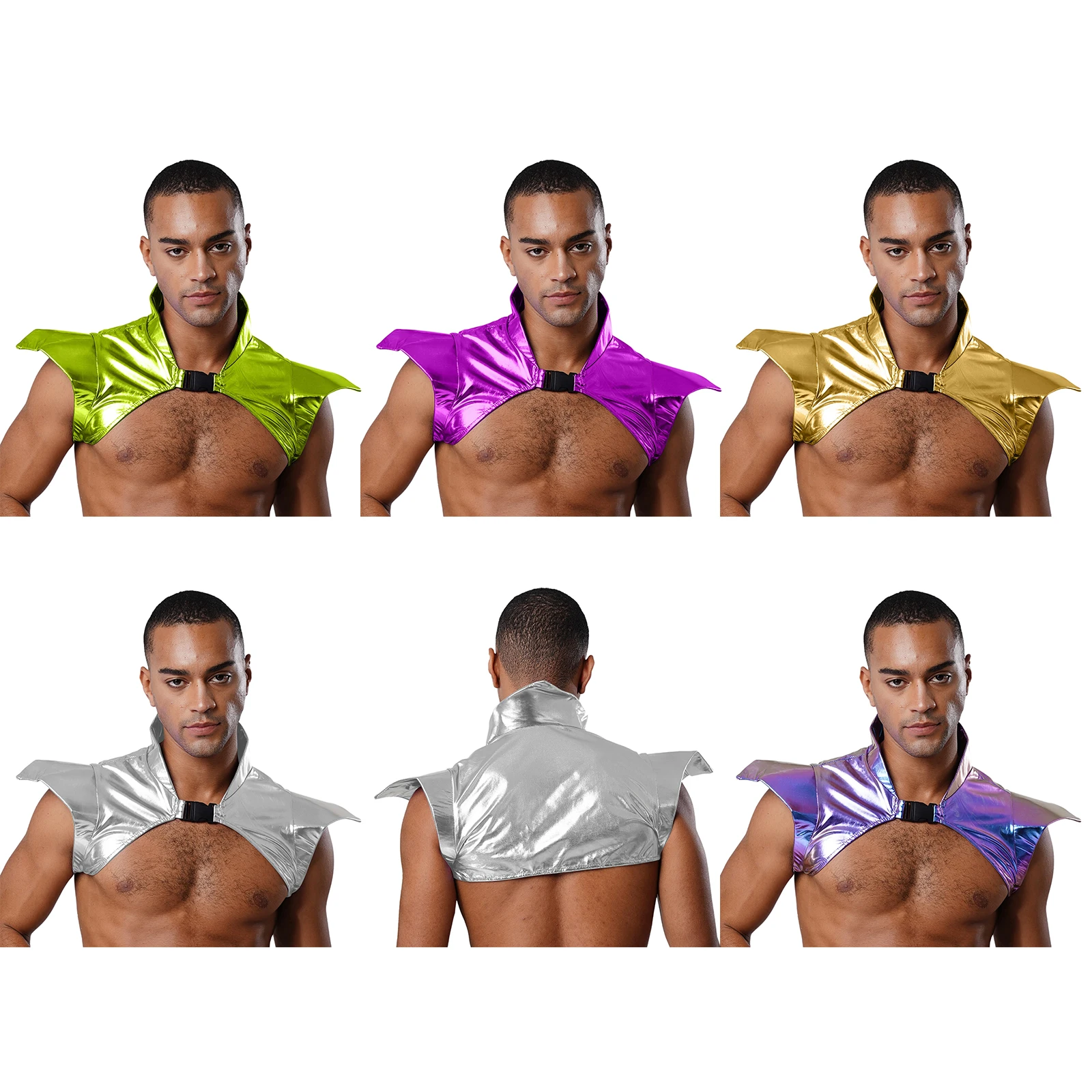 Men Metallic Gothic Armor Shrug Steampunk Shoulder Epaulet Collared Pauldron Armour Singer Alien Robot Cosplay Costume Halloween view 5